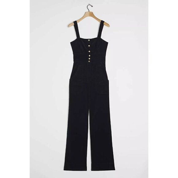 NEW ANTHROPOLOGIE JOANIE CORDUROY JUMPSUIT ONE PIECE CORD JUMPER DEEP NAVY - Picture 3 of 5